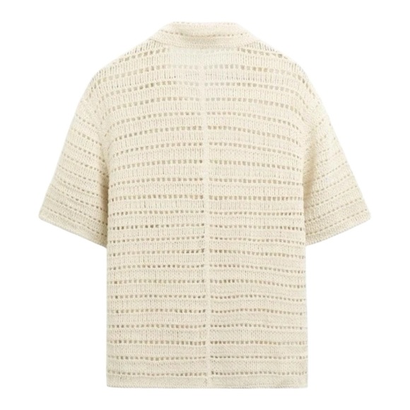 ZARA Oyster Floral Crochet Relaxed Fit Shirt Size M New - Picture 2 of 7